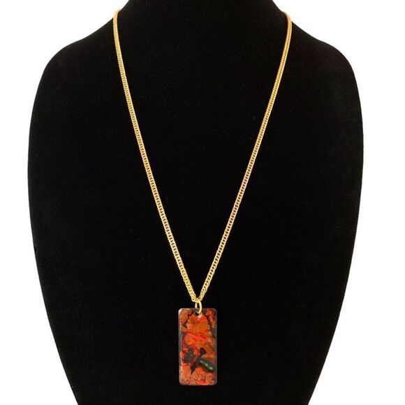 Red Jasper Pendant Gold Chain Necklace - Picture 2 of 5